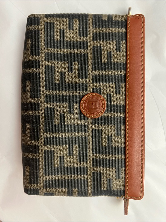 Fendi Handbags - Fendi Zippered Small Pouch or Wallet with Zucca Pattern and Leather Trim, EUC